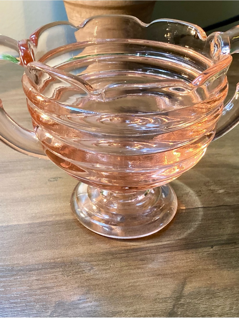 Pink Depression Glass Pedestal Sugar Bowl - Elegant Ribbed Design